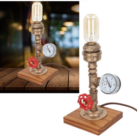 Lampe de bureau rétro style industriel en acier malléable et pin carbonisé, lampe de table décorative pour café, prise UE 220 V, sans ampoules (1/5)