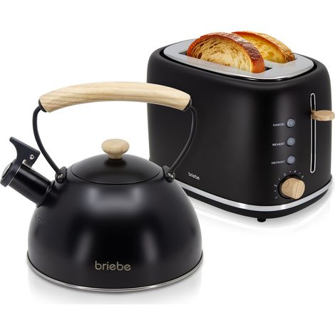 Briebe SKT1177BLK Nordic Set Tostadora Pan Ranura Ancha 2 Rebanadas + Tetera 2,3L Acero Inox, Inducción Libre BPA 870W Negro (1/5)