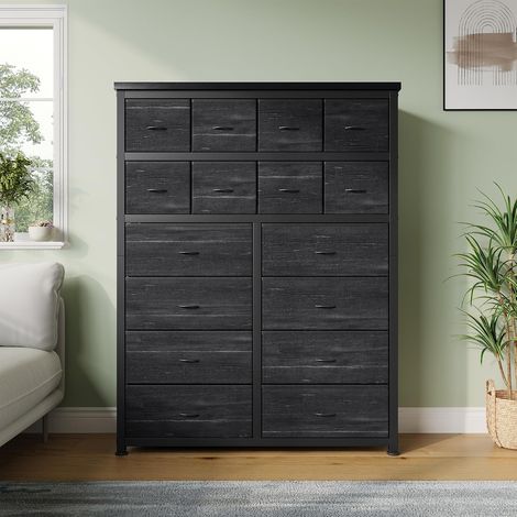 Commode Haute 16 Tiroirs en Tissu avec Penderie, Meuble Rangement Chambre Noir (1/5)