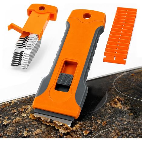 Kindfiber OÜ-Grattoir Plaque Vitrocéramique, 10 Lames Acier Carbone + 10 Lames Plastique, Nettoyage Efficace et Sécurisé, Pour Toutes Tables de Cuisson Induction