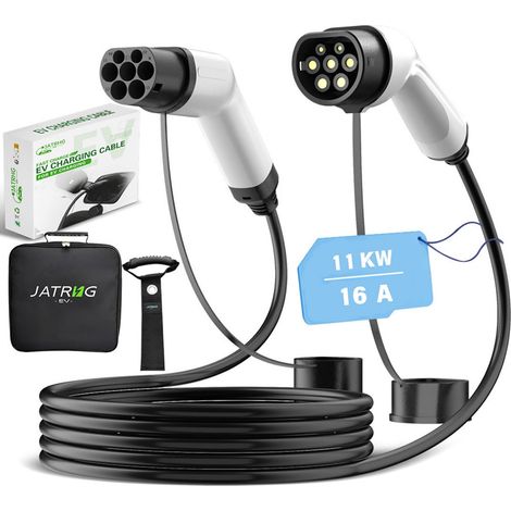 Jatrhg – Câble de recharge voiture électrique 11KW 12M 16A triphasé Type 2 à Type 2 – Compatible bornes publiques – Sécurité CE et TÜV