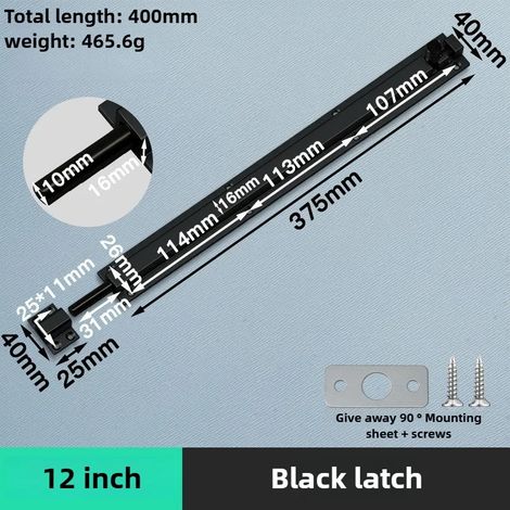 (Noir - 30 cm) Verrou de sécurité de porte en alliage d'aluminium, loquet de fenêtre robuste et épais, pêne dormant pour portail coulissant, quincaillerie pour la maison (1/5)