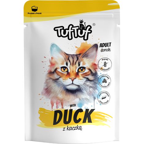 Cibo umido per gatti TufTuf, gusto anatra, bustina da 300 g, carne.