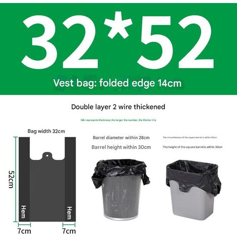 Sac en plastique portable noir, sac poubelle à cordon épais et durable, étanche, adapté à la maison et au bureau (3252cm) (100 pièces/1,8 soie) (1/5)