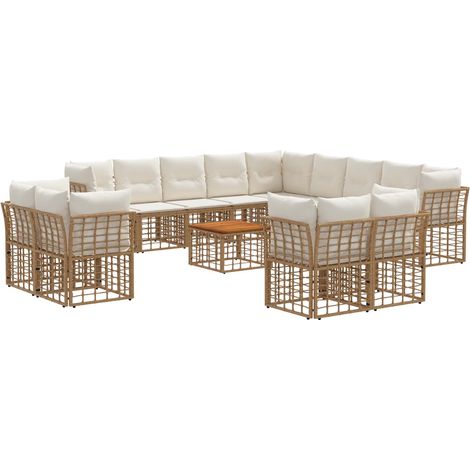 Set di divani da esterno 14 pcs Naturale e Bianco Crema vidaXL