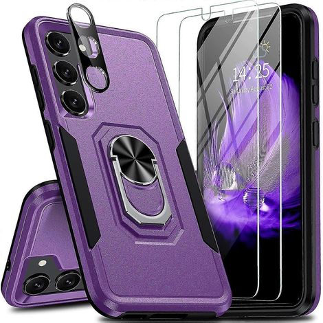 For Samsung Galaxy S23 Case, Samsung S23 Case with 2x [9H Glass Screen Protector]1 x [Camera Lens Protector][Military Grade Protection]Built in[Magnet