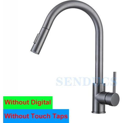 (Non tactile-gris-G1/2) Robinet de cuisine numérique tactile en acier inoxydable 304, mitigeur d'évier de cuisine avec eau chaude et eau froide, monotrou, à commande tactile numérique. (1/5)
