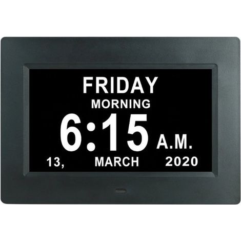 Horloge numérique LCD 7 pouces, réveil pour seniors, calendrier électronique, rappel de repas - noir (1/5)