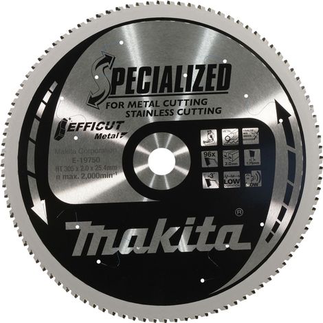 Makita Sägeblatt EFFICUT 305x25,4x96Z Metal, 305 mm, 96 Zähne, 2,0 mm Schnittbreite, -3° Zahnwinkel, Stahl, Edelstahl, Low Vibration