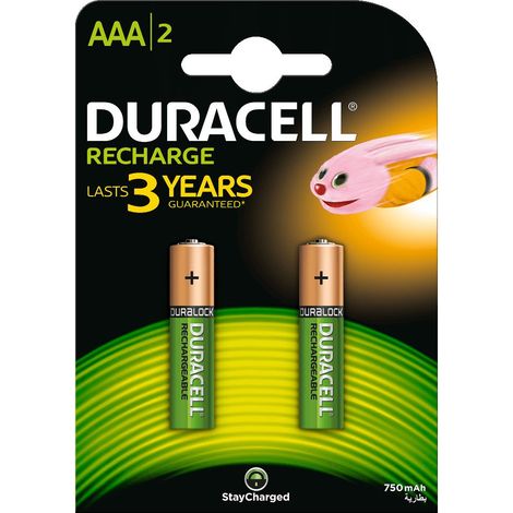 Blister da 2 batterie ricaricabili Ni-Mh ministilo AAA 1,2V 750mAh Duracell "Recharge Plus" (1/2)