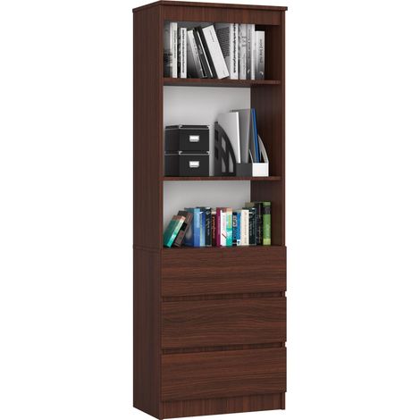 Librería AKORD R60 Wenge 60 cm 3 cajones frente en color Wenge 3 estantes 60x35x180 cm