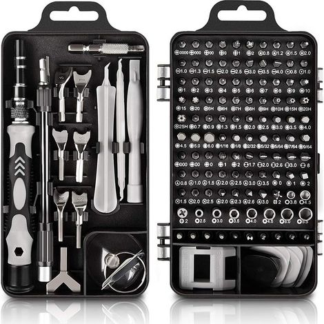 Kit de destornilladores de precisión 135 en 1: kit de herramientas de reparación para teléfonos, portátiles, ordenadores, gafas, puntas de destornillador pequeñas con base magnética. (1/5)