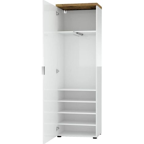 Armadio Multiuso 1 Anta Tani, Appendiabiti, 5 Ripiani Made in Italy, 40x190h cm Bianco Lucido (1/3)