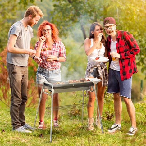 Barbecue charbon grill plaque cuisson panier étagères 107x63x75cm, noir