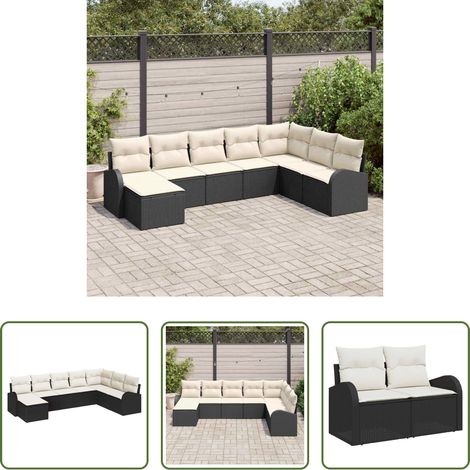 Canapé extérieur - Ensemble de Canapés avec coussin 8 pcs Noir et Blanc polyrotin (1/5)