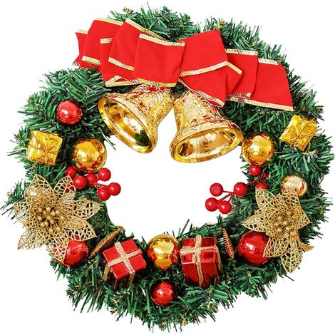 Couronne de Noël artificielle de 30 cm, décorations de Noël, couronne d'hiver avec grand nœud rouge pour tables de mariage, décoration murale (1/5)