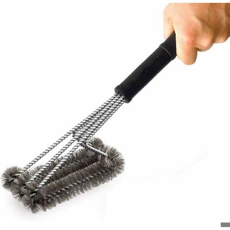 Brosse de nettoyage pour barbecue - PZCC - 46,5 cm - Trois têtes inox - Manche long - Compatible gaz/charbon/fumoirs (1/4)