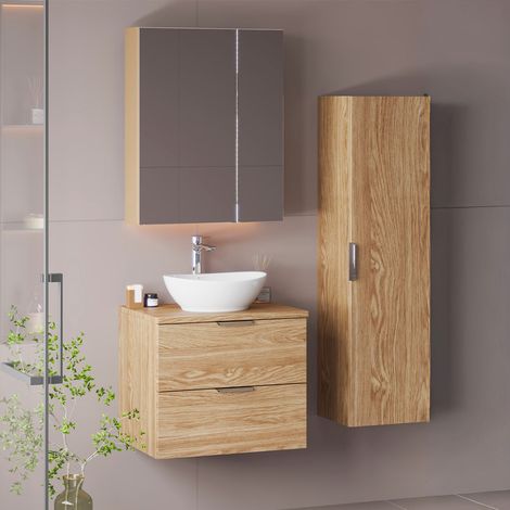 Conjunto mueble lavabo individual 60cm y columna Astrid Madera (1/4)