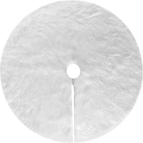 Jupe D'arbre De Noël 122 Cm En Fausse Fourrure Blanche Effet Neige Peluche Douce Pour Couvre Pied De Sapin Décoration De Fête (1/4)