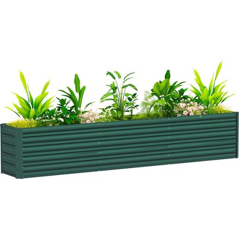 Pour fleurs, herbes et légumes, jardinière surélevée de jardin 240x40x45 cm, verte, fond ouvert, bords arrondis (1/5)