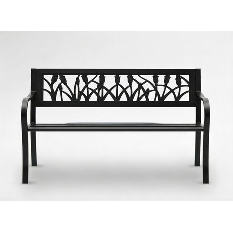 Banco de exterior FERONA 125 cm acero negro con diseño de tulipanes para jardín (1/5)