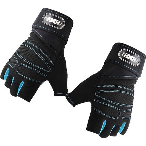 Gants de musculation demi-doigts pour homme, 2024, pour le sport, le fitness, le cyclisme et la salle de sport en extérieur. Protection des poignets. Bleu clair, taille M. (1/5)