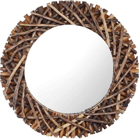 Miroir mural Style baroque - Miroir simple de salle de bain 60 cm Teck Rond BV857852 - BonneVie (1/5)