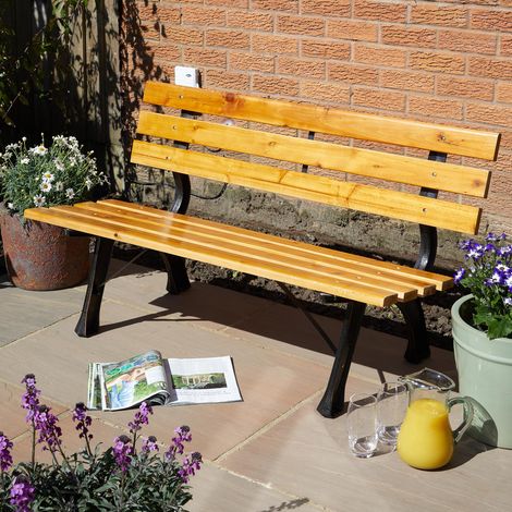 Metal Framed Garden Bench Wooden Seats 2 Person Outdoor Garden Park Furniture (1/5)