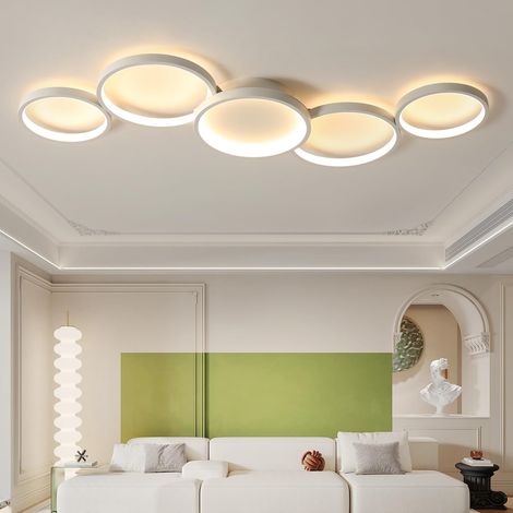 Plafonnier LED moderne, lustre LED rond à 5 têtes, plafonnier en métal, suspension LED à économie d'énergie, plafonnier suspendu, lumière chaude (1/5)