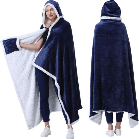Poncho Couverture à Capuche Couverture câline Portable avec Poches Cape Confortable en Molleton Sherpa pour Enfants et Adultes
