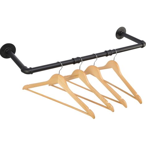 Tringle à Vêtements Murale Noire Mat 70 cm, Tige Métallique Tubulaire pour Cintres, Structure Démontable pour Couloir et Garde-Robe, Espacement de 20 cm, Capacité de Charge 50 kg (1/5)