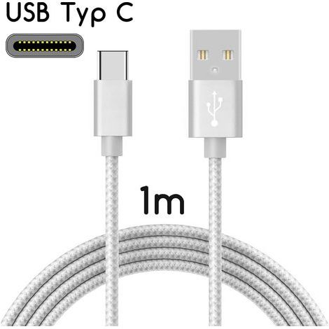 USB-C zu USB 2.0 Kabel Nylon-Ladekabel mit USB-Typ-C-Anschluss / 1 m Silber (1/4)
