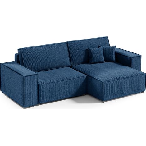 3-Sitzer-Wende-Ecksofa mit Bettkasten Isaac Mini Cord Blau (1/5)