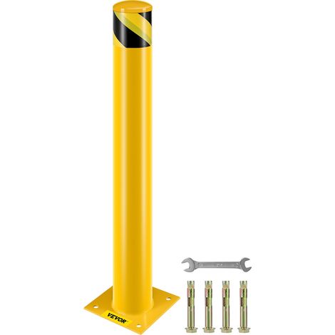 Bollard de Sécurité 91,4x11,4 cm, Borne de Sécurité en Tube d’Acier Durable, Revêtement en Poudre Jaune, Barrière de Sécurité avec 4 Boulons d'Ancrage, pour Parking Stationnement, Piétons, École (1/5)