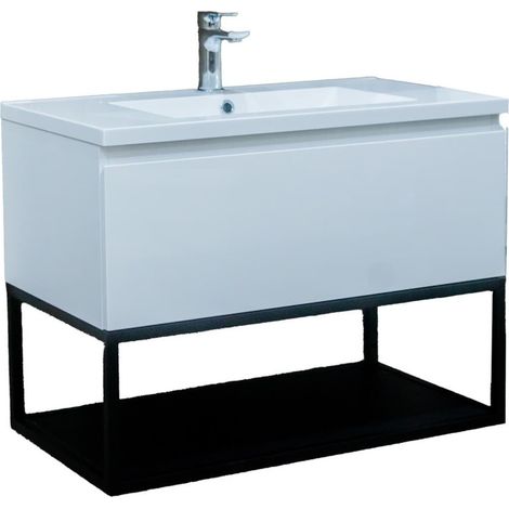 Ensemble meuble avec vasque SAT - B-Way - suspendu 79×57×45 cadre métal et vasque en marbre coulé - Blanc (1/3)