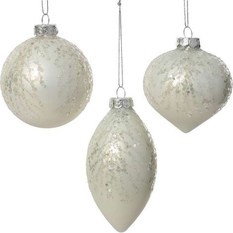 Decoris Pallina di Vetro Bianca - Decorazioni Argento - 8cm (1/2)