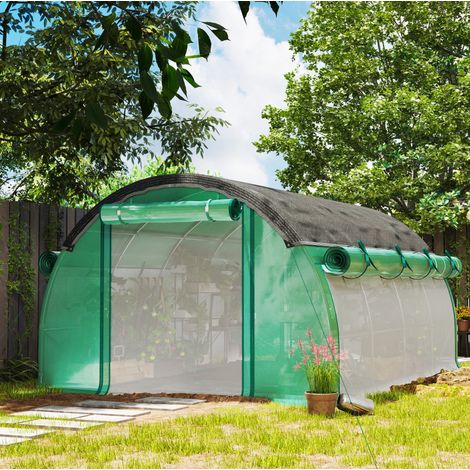 CHICFURN Invernadero túnel 4 x 3 x 1,98 m verde de plástico y acero galvanizado, 8 ventanas (1/5)
