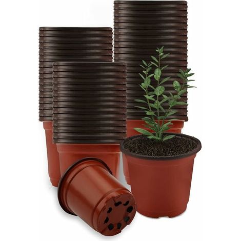 100 Stück Kunststoff-Setzlingstopf, 10 cm, Pflanztöpfe, Blumentopf für Zuhause, Garten, drinnen und draußen (rot + schwarz) (1/5)