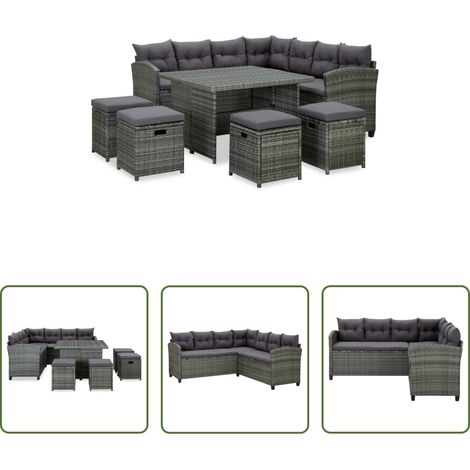 Gartenlounge -  6-tlg. Garten-Lounge-Set mit Auflagen Poly Rattan Grau (1/5)