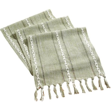 Nappe - Chemin de table - Chemin de table à pompons, 33 x 183 cm, pour mariages et tables de réception, vert (1/4)