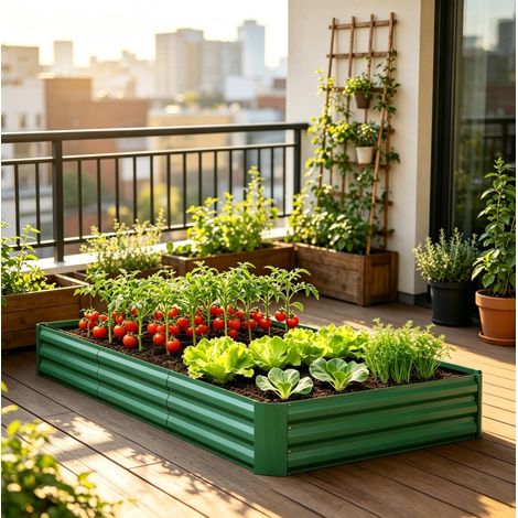 OKWISH Garten-Hochbeet aus verzinktem Stahl 240 x 120 x 30 cm Grün (1/5)