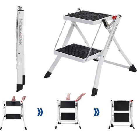Trittleiter 2 Stufen Mini Leiter Klapptritt Klappleiter Klapptreppe Tritt Haushaltstritt Stehleiter Sprossenleiter klappbar faltbar bis 150 kg