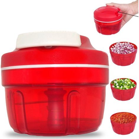 Dailygoods - Affetta cipolle - Tritatutto manuale per verdure - Ideale per insalate - Rosso - Affetta verdure - Accessori da cucina - Adatto per carne e frutta secca (1/5)