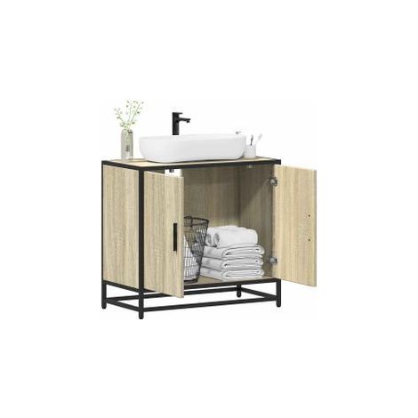 Armoire lavabo de salle de bain chêne sonoma bois d'ingénierie (1/5)