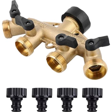 1 Répartiteur en laiton, 2 ou 4 voies, vanne 3/4", raccord tuyau arrosage, jardin (1/5)