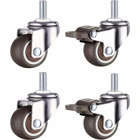 Lot de 4 petites roulettes pour meubles - 50 mm - Caoutchouc souple TPE (2 pièces avec frein) (50 mm)