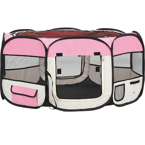 Foldable Dog Playpen with Carrying Bag Pink 145x145x61 cm vidaXL