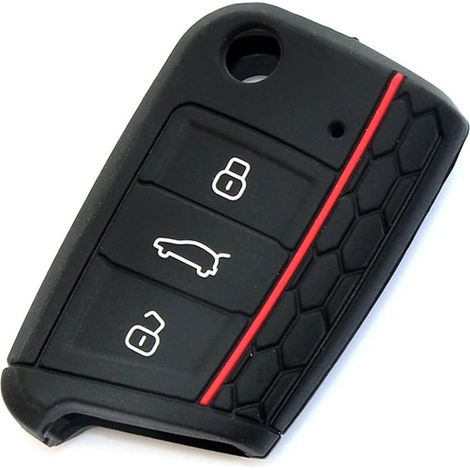 Lot de 2 étuis/porte-clés/supports de télécommande en silicone à 3 boutons pour VW, Skoda et Seat - compatibles avec Volkswagen VW Golf 7 GTI, Golf VII MK7, Skoda Octavia A7 et Seat Leon 5F SC St (Noi