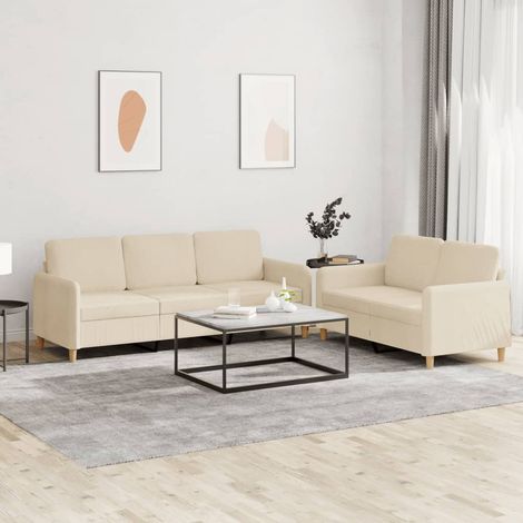 2-tlg. Sofagarnitur mit Kissen Creme Stoff (1/5)