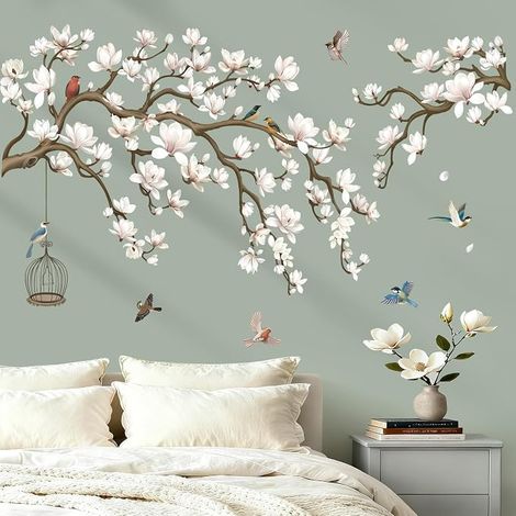 Magnolia Flower Wall Stickers White Birds (1/2)